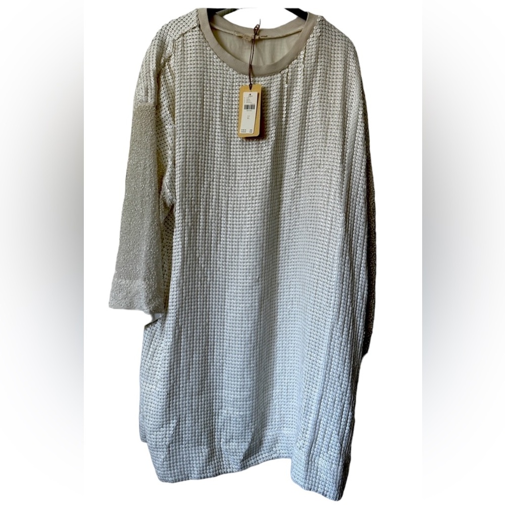 Anthropologie Let Me Be Sequin Mini Dress Women’s Size XL. White, NWT - Picture 2 of 14
